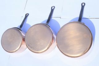 VINTAGE Copper Saucepan Set 5 Tin Lined With Cast Iron Handles 1.  5mm 5kg/11lbs 3