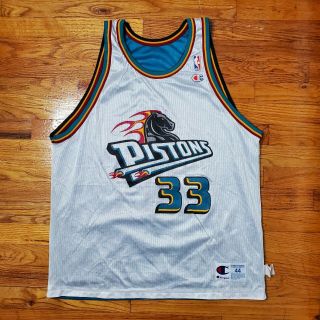 Vtg Nba Champion Jersey Detroit Pistons Reversible Grant Hill 33 Size 44