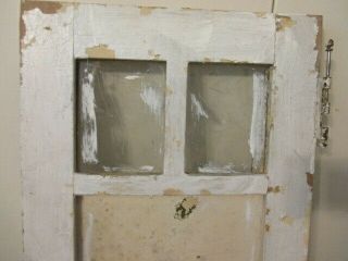 Antique Mid Century SHABBY Wood with 3 Glass Panes Kitchen Cupboard Door 2