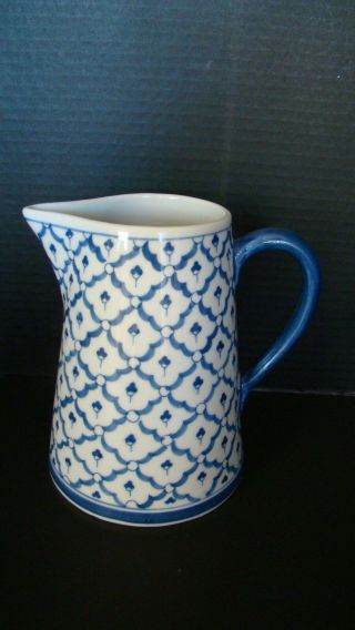 Andrea By Sadek Handcrafted Blue And White 48 Ounce Pitcher Made In Thailand