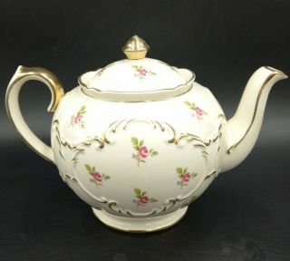 Sadler Vintage Teapot Bone China England Pink Roses W/gold Trim 2329