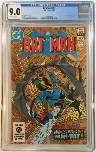 Batman 361 Cgc 9.  0 Man - Bat Cover And Story July 1983 Dc Comics