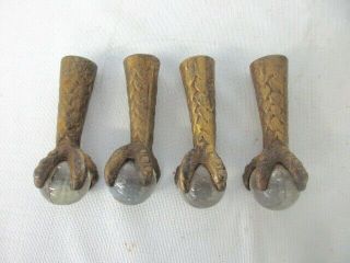 4 Vintage Piano Stool Lion Claw Feet With Glass Balls