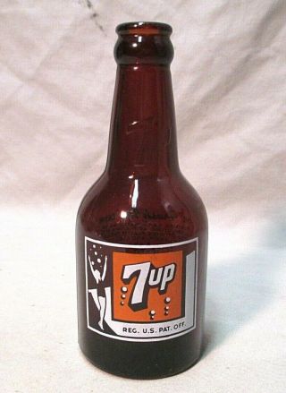 Vintage 7 Up Embossed Amber Brown Soda Bottle Houston Texas 7 Ozs.