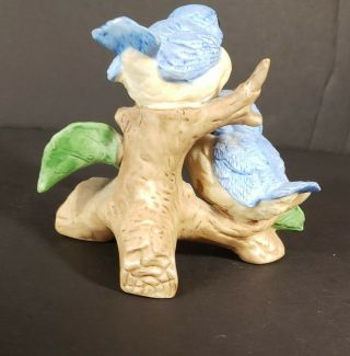 Vintage Lefton Blue Birds Chicks on Branch Figurine Handpainted Porcelain 3