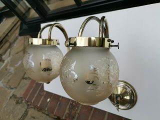Brass Edwardian Wall Lights glass shades vintage antique 2
