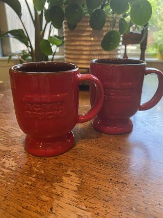 Vintage Acme Coffee Mug Set Of 2 Tea Cup Bricklayer Red Brick Wall Nostalgia