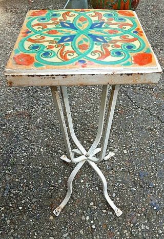 Vintage Catalina Island Pottery Tile Top Iron Table 2