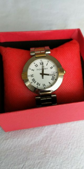 Vintage Yves Saint Laurent Ysl Ladies Mens Silver And Gold Watch And Bracelet.