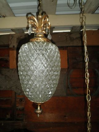 Vintage Hanging Clear Pineapple Glass Swag Lamp Light Mid Century Large