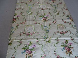 Antique French Ivory Floral Silk Brocade Textiles Fabric 26 " X 35 "