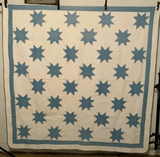 Antique Vintage Early 1900s Blue Stars Quilt 80 " X84 "