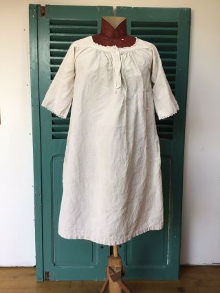 Antique Vintage French Linen Smock Shift Dress Metis Chemise Mg Monogram