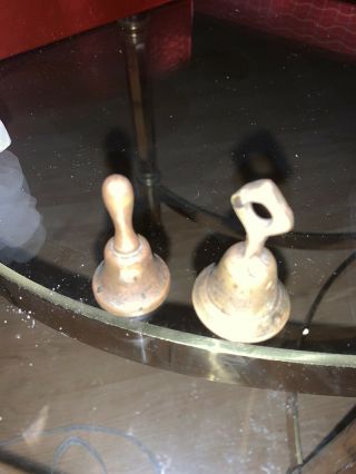 Set Of 2 Antique Vintage Brass School Bells Teachers Name On One