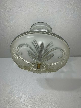 Vintage 1930 - 40s Glass Flush Mount Bedroom Light Fixture 3