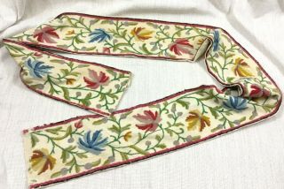 Antique Crewel Work Embroidery Panel Border Arts And Crafts Jacobean 2.  1 Yards