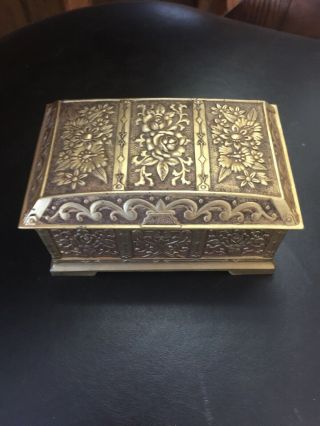 Vintage Metal Jewelry/trinket Box - - - - Gold Tone - - - Floral Treasure Chest