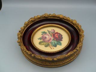 Antique Ornate Petit Point Round Gesso Gold Gilt Frame Victorian Flowers Roses