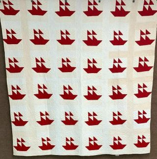 Turkey Red C 1900s Pa Sailboat Quilt Vintage