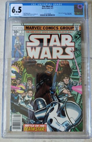 Star Wars 3 9/77 Marvel Comics (30¢) 6.  5 Cgc Grade Fn Fine,  (white Pages)