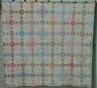 Antique Flour Sack Pieced Patchwork Quilt,  Hand Stitched