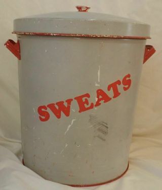 Vintage Unique Large Metal Gym Sports Dirty Sweats Laundry Bin With Lid Gray Red