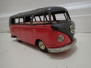 Vintage Tin Friction Bandai Volkswagen 21 Window Van Bus 7.  5 "