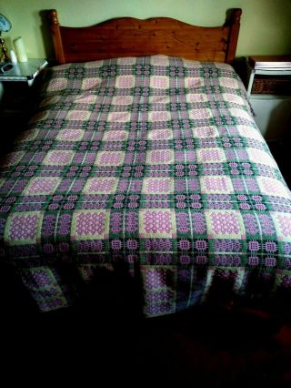 Vintage Pink Derw Reversible Welsh Wool Double Sized Fringed Blanket
