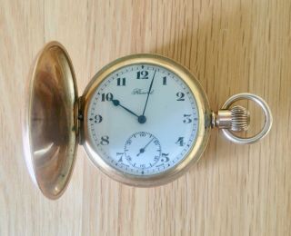 Vintage Swiss Made 15 Jewel Gold Plated Full Hunter Pocket Watch 1934.