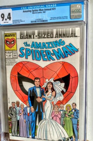 Spider - Man Annual 21 - Marvel - Cgc 9.  4 Nm White Pages Wedding Issue
