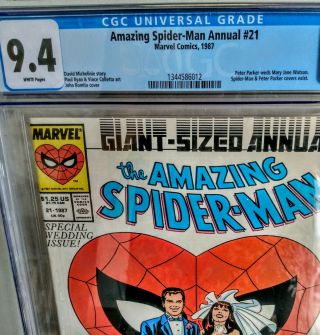 Spider - Man Annual 21 - Marvel - CGC 9.  4 NM White Pages Wedding Issue 2