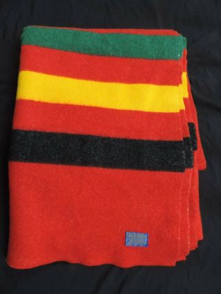 Great Vintage Pendleton Wool Traders Blanket Red W/stripes 73 X 92