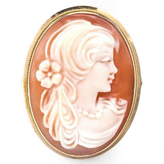 Vintage 14k Yellow Gold Cameo Large Oval Cocktail Ring Italy 5.  1 Grams Size 5.  5
