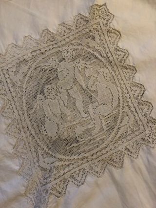 Vintage Antique Victorian? Cherub Net Lace Embroidered Tablecloth 68”x100” 2
