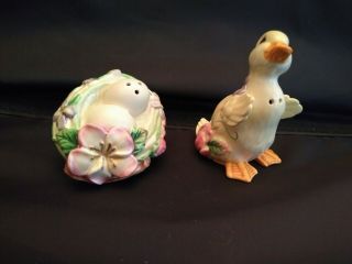 Fitz An Floyd Classics Duck And Nest Salt And Pepper Shakers Euc
