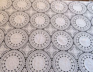 Vintage Hand Embroidered Tablecloth Crochet Lace Floral 64 x 102 3