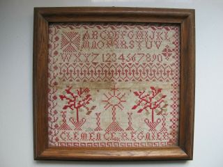 Antique French Alphabet Needlework Sampler By Clemence Regnier 1800 ' s 19th cent 3