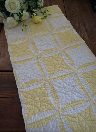 Vintage Yellow & White Table Quilt Runner 36x17