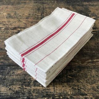 Set Of Three Vintage French Striped Linen Torchons.