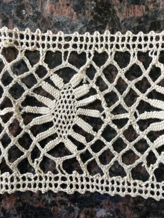 5 Yards Long Piece Vintage Cotton Bobbin Lace Trim Edging 3.  75” Wide