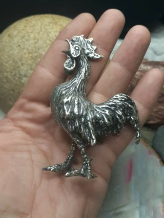 Huge 112g 3.  5 " 800 Sterling Silver Vintage Rooster Figurine Miniature No Scrap