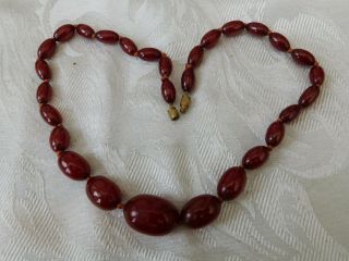 Vintage Cherry Amber Bakelite Faturan Swirls Beads Necklace Marbled 18 " 29.  2g