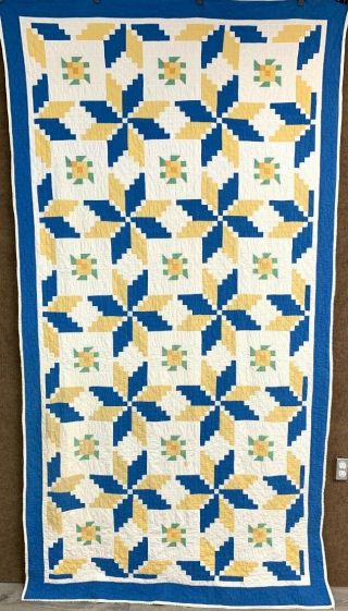Fall Extravaganza Rare C 1930s Stars Flowers Quilt Vintage Postage Yellow Blue