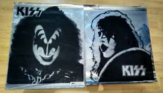2 Kiss Vintage Mylar Foil Posters Gene Simmons Ace Frehley 1977