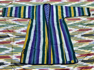 Uzbek Vintage Handvoven Silk Robe Dress Chapan Caftan