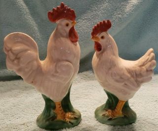 Vintage Collectible Ceramic Rooster & Hen Figurines Chicken Country 3072 Rare