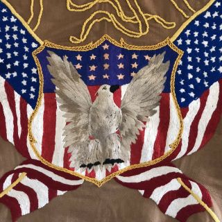 Antique Patriotic Needlework American Bald Eagle And Flags,  Circa 1900,  Wool.