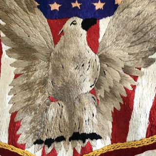 Antique patriotic needlework American bald eagle And Flags,  Circa 1900,  Wool. 3