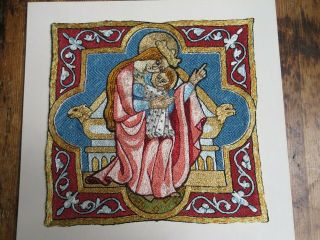 Vintage Embroidered Tapestry Early Mediaeval Medieval Opus Anglicanum Sampler