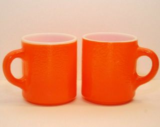 Vintage Milk Glass Mugs (2) Orange Textured Orange Peel Style Coffee Mug